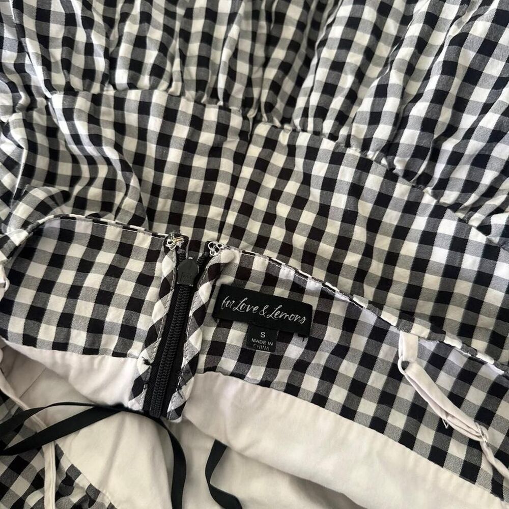 For Love and Lemons Gingham Midi Dress Black White Bow Tie Size S - Picture 7 of 7